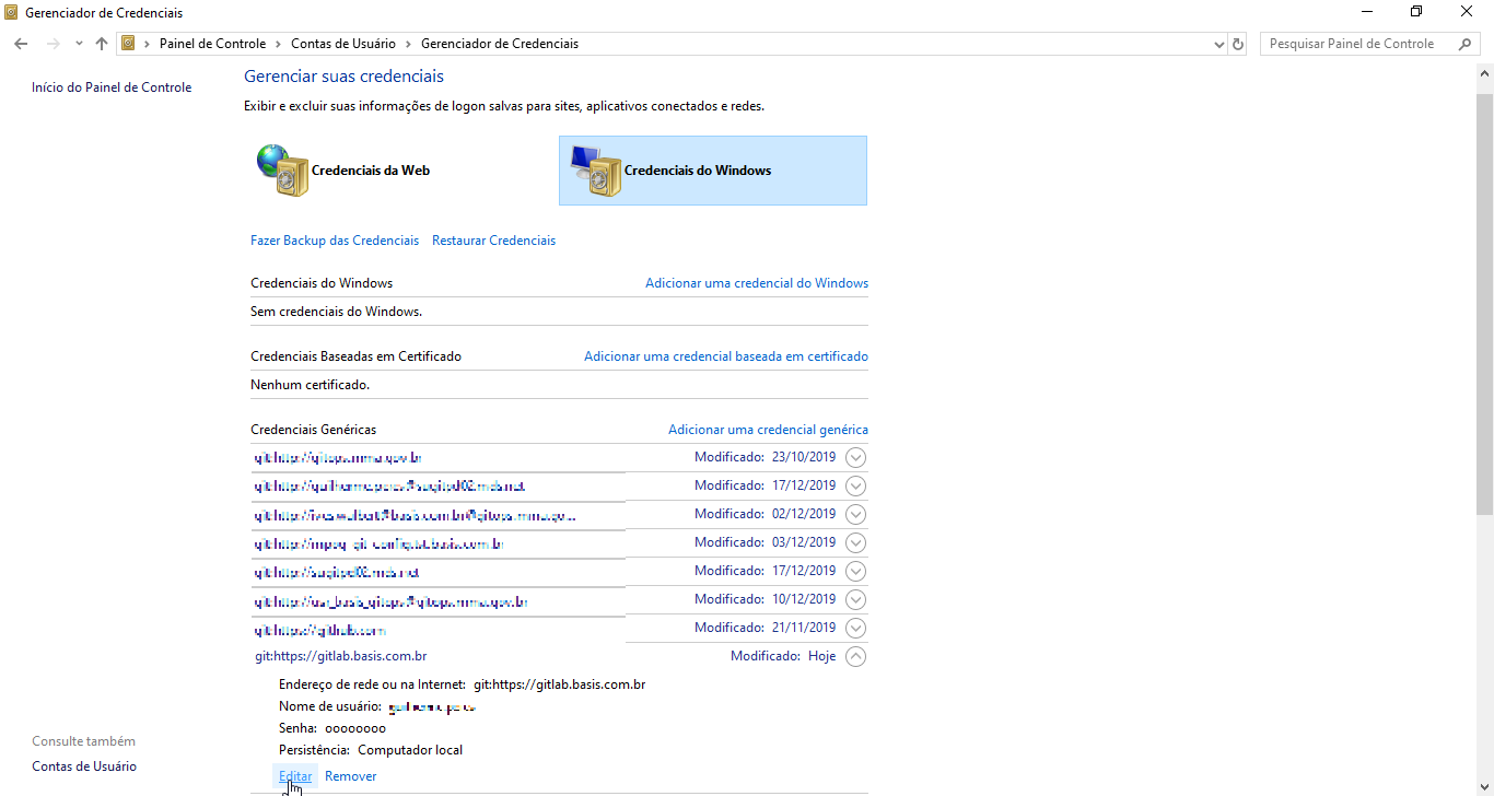 windows gerenciador credenciais